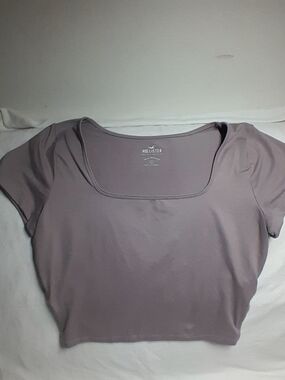 Hollister Women's Mauve Square-Neck Crop Top